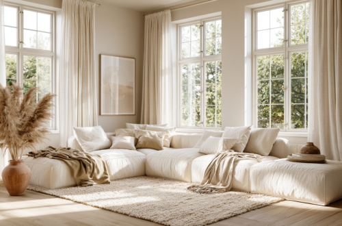 elegant living room with linen curtains that looks expensive on a budget