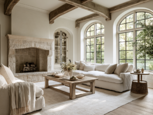 large area rug properly sized under living room furniture to make the space look expensive