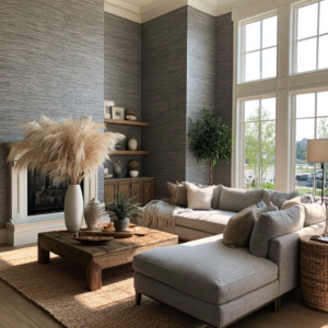 natural grasscloth wallpaper textured accent wall