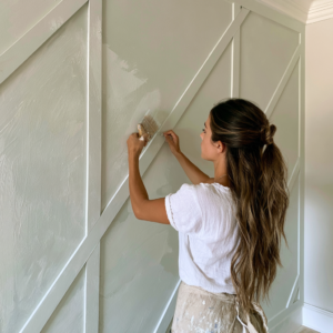 Woman painting wall