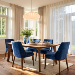 Dining room chairs in luminous blue color