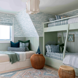 small bedroom with coastal wallpaper colors