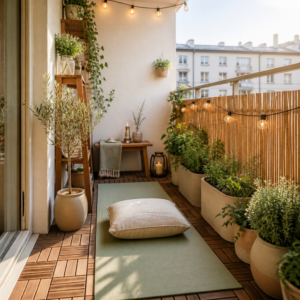 meditation corner on an apartment balcony