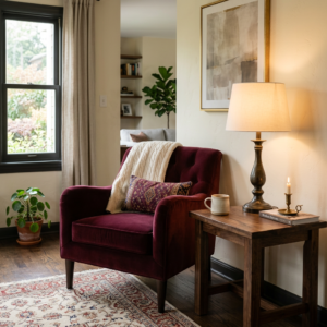Burgandy red velvet accent chair