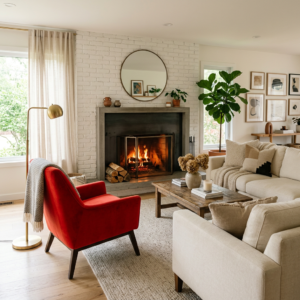 red accent chair in living room