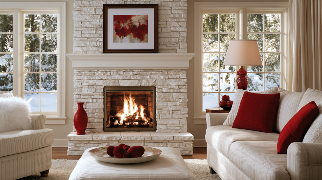 Living room with red accent colors