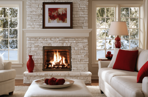 Living room with red accent colors