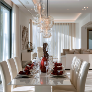 red accents in dining room