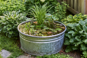 micro pond in a galvanized tub