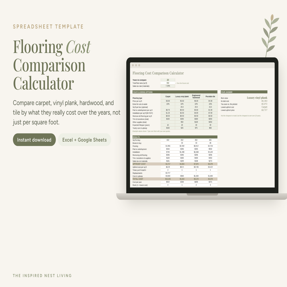 Flooring Cost Comparison Calculator